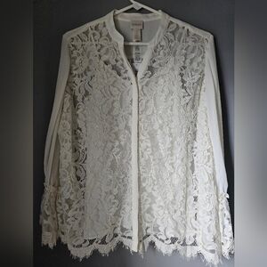 Chico's Lace Ruffle Top 1 Petite NWT